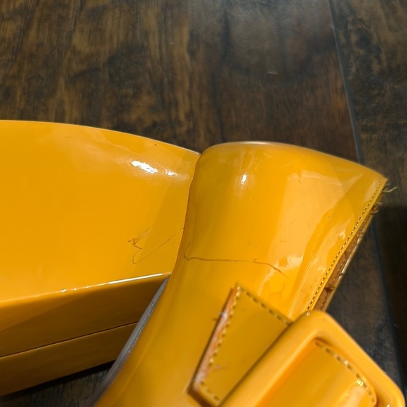 Mary Jane Khiara Shiny Bright Orange Platform Patent Leather Block Heels 10 - Picture 4 of 15